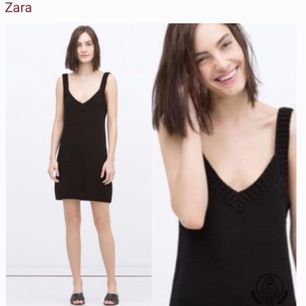 Zara sweater knit mini dress black medium NWT